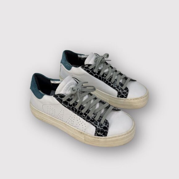 P488 Thea Shabby Womens Shoes White Leather Embossed Low Top Sneaker 37 US 7 - Picture 1 of 10